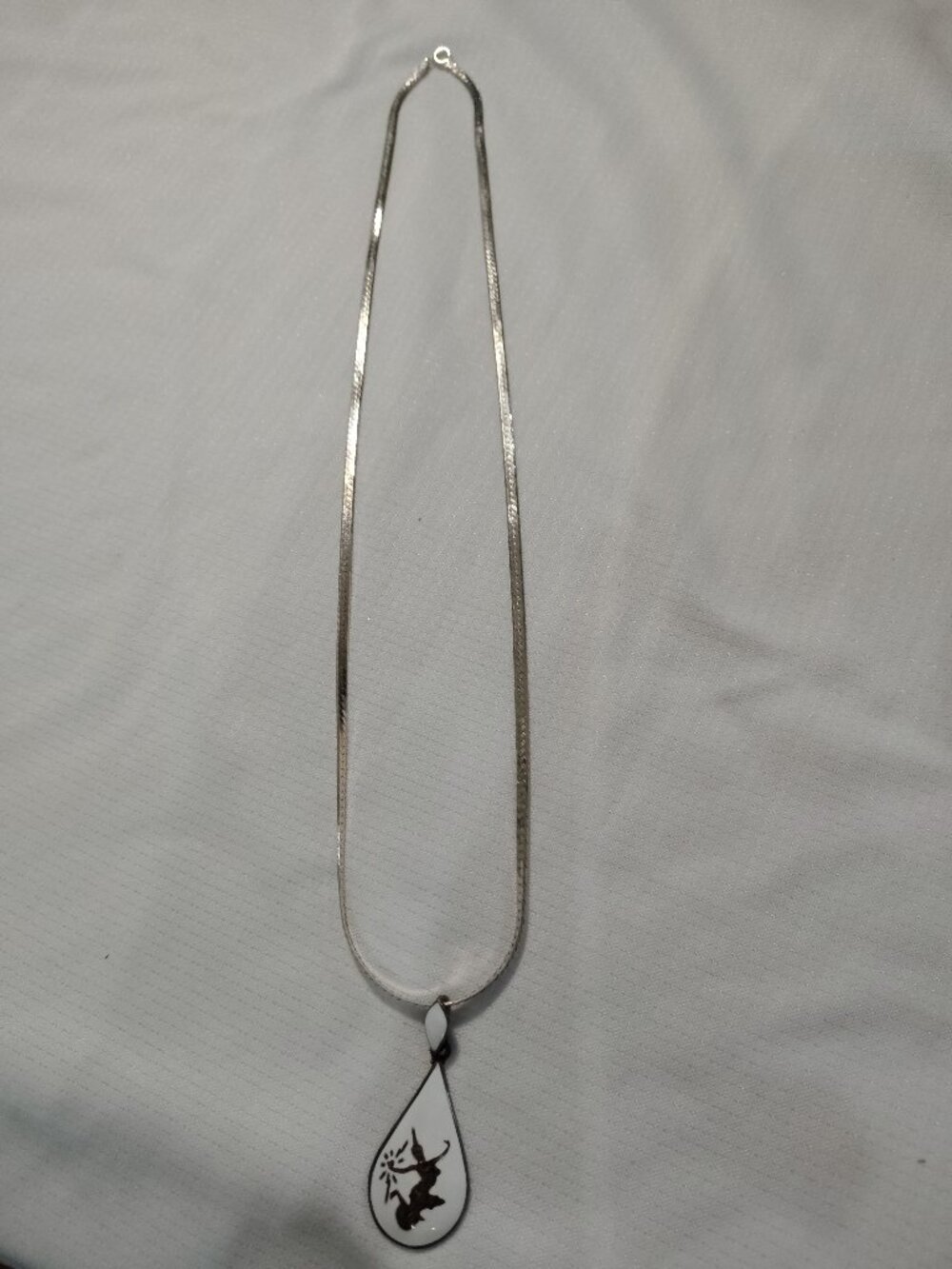 Vintage Siam Sterling Silver White Enamel Niello Dancer Pendant Necklace